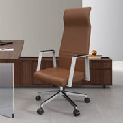 Aleen High-Back Office Chair in Upholstered Leather and Iron Frame with Swivel and Tilt Dark Brown Office Chair Leisuremod