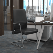 Aleen Office Chair with Upholstered Seat and Metal Armrest Black Office Chair Leisuremod