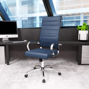 Benmar High-Back Leather Adjustable Office Conference Chair Chrome Navy Blue Office Chair Leisuremod