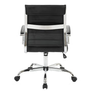 Benmar Mid-Back Leather Office Conference Chair Adjustable Height, Swivel, and Tilt Chrome Black Office Chair Leisuremod
