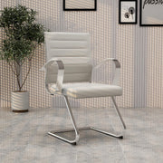 Benmar Mid-Back Office Conference Chair Upholstered in Leather with Stainless Steel Sled Base Tan Office Chair Leisuremod