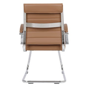 Benmar Mid-Back Office Conference Chair Upholstered in Leather with Stainless Steel Sled Base Light Brown Office Chair Leisuremod