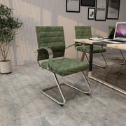 Benmar Mid-Back Office Conference Chair Upholstered in Leather with Stainless Steel Sled Base Green Office Chair Leisuremod