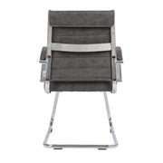 Benmar Mid-Back Office Conference Chair Upholstered in Leather with Stainless Steel Sled Base Charcoal Office Chair Leisuremod