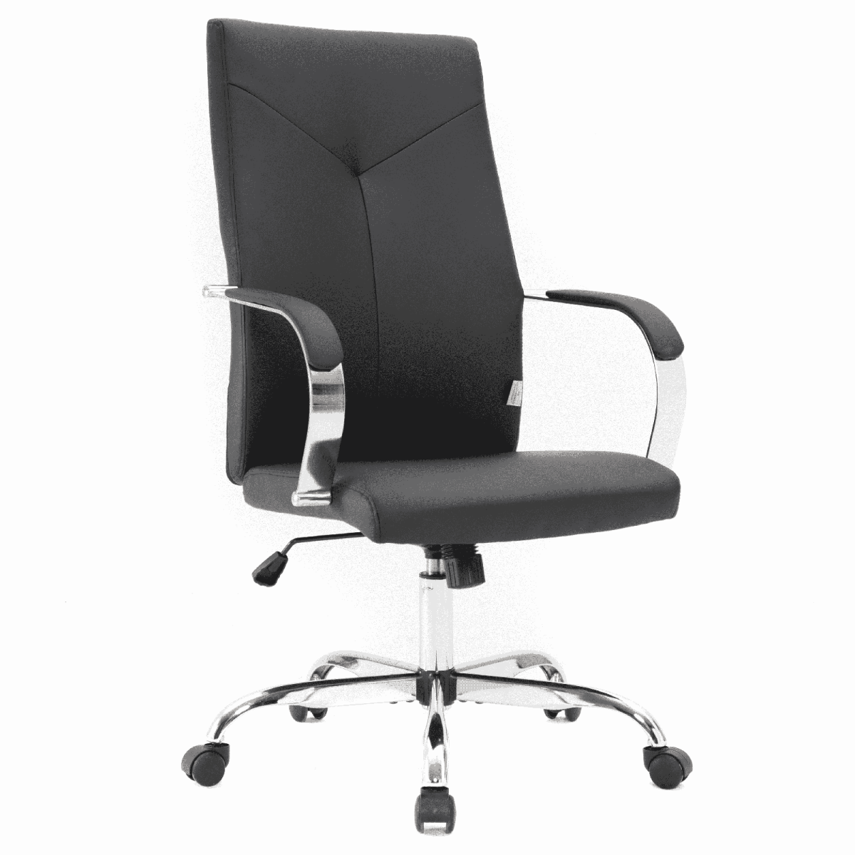 Sonora High-Back Leather Office Chair in Chrome Steel Base Black Office Chair Leisuremod