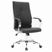 Sonora High-Back Leather Office Chair in Chrome Steel Base Black Office Chair Leisuremod