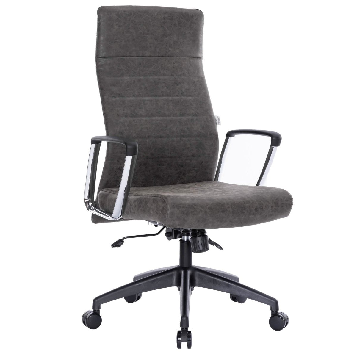 Hilton High-Back Leather Office Chair Adjustable Seat Height in Nylon Charcoal Office Chair Leisuremod