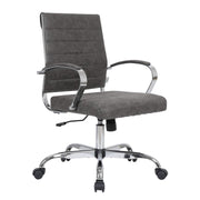Benmar Mid-Back Leather Office Conference Chair Adjustable Height, Swivel, and Tilt Chrome Charcoal Office Chair Leisuremod