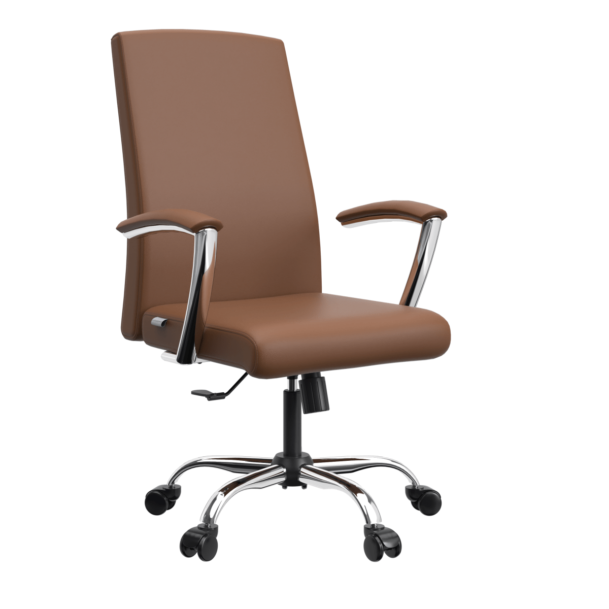 Evander Modern Swivel Office Chair in Leather with Adjustable Height and Silver Frame Dark Brown Office Chair Leisuremod
