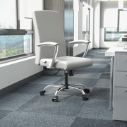 Evander Modern Swivel Office Chair in Leather with Adjustable Height and Silver Frame White Office Chair Leisuremod