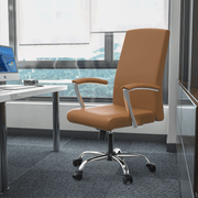 Evander Modern Swivel Office Chair in Leather with Adjustable Height and Silver Frame Acorn Brown Office Chair Leisuremod
