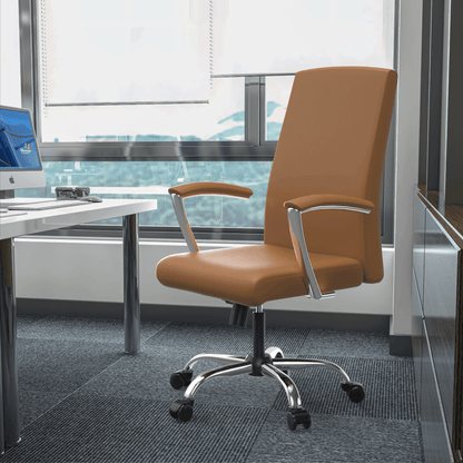 Leisuremod Office Chair Evander Modern Swivel Office Chair in Faux Leather with Adjustable Height and Silver Frame