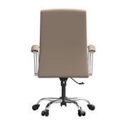 Evander Modern Swivel Office Chair in Leather with Adjustable Height and Silver Frame Taupe Office Chair Leisuremod