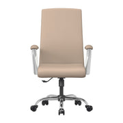 Evander Modern Swivel Office Chair in Leather with Adjustable Height and Silver Frame Taupe Office Chair Leisuremod