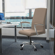 Evander Modern Swivel Office Chair in Leather with Adjustable Height and Silver Frame Taupe Office Chair Leisuremod