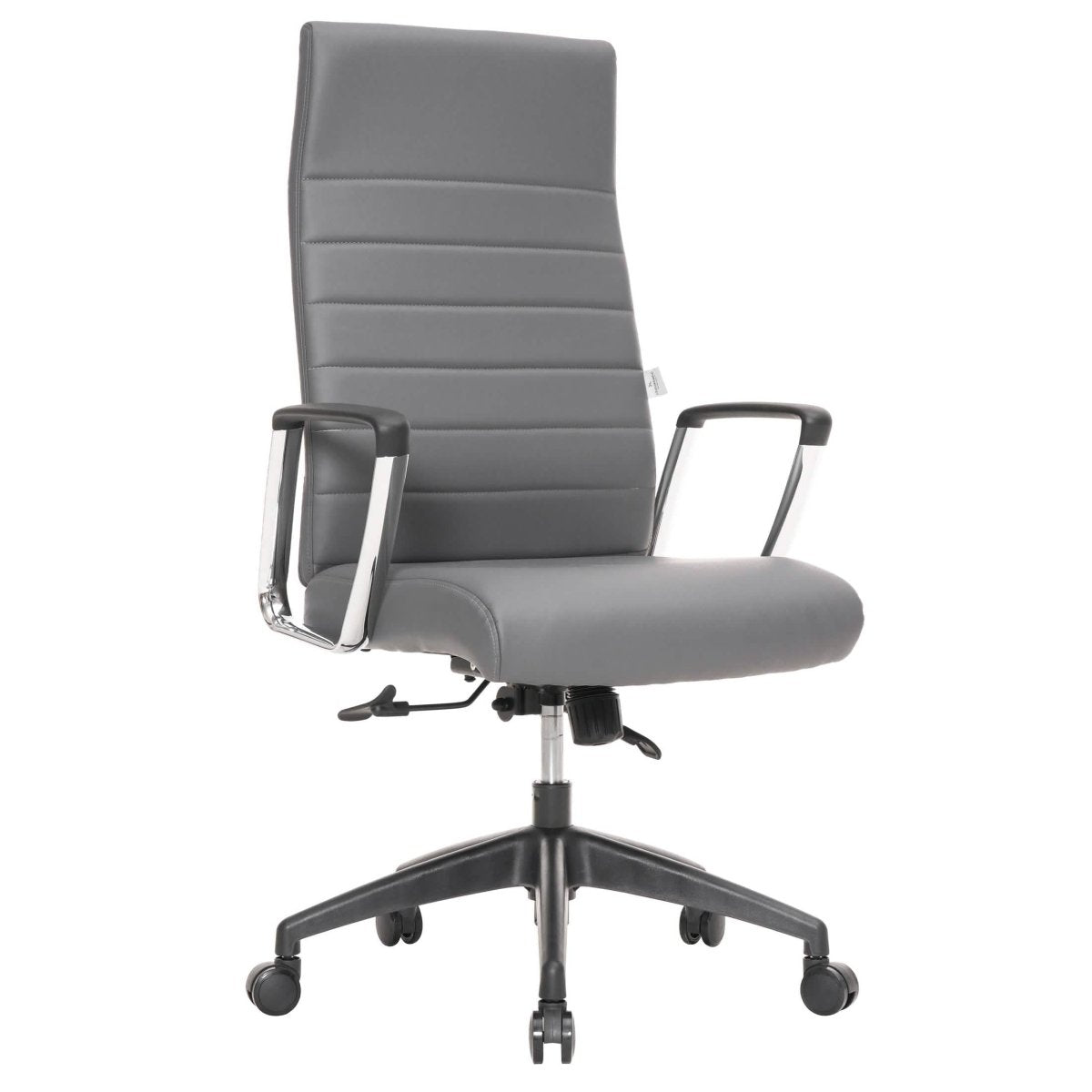 Hilton High-Back Leather Office Chair Adjustable Seat Height in Nylon Grey Office Chair Leisuremod