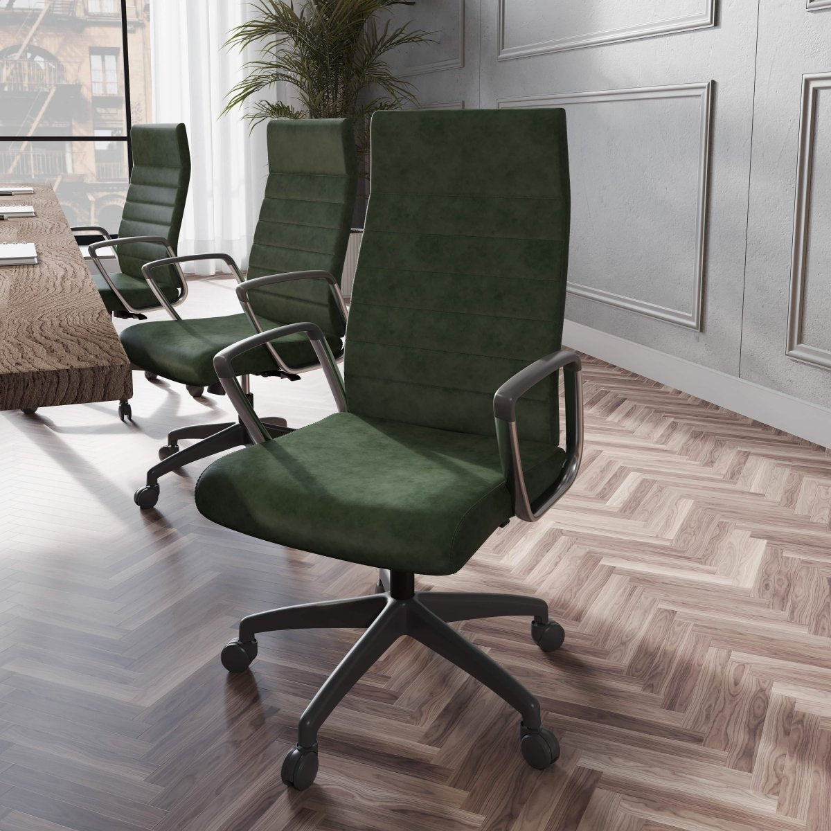 Hilton High-Back Leather Office Chair Adjustable Seat Height in Nylon Green Office Chair Leisuremod
