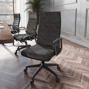 Hilton High-Back Leather Office Chair Adjustable Seat Height in Nylon Charcoal Office Chair Leisuremod