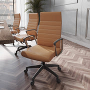 Hilton High-Back Leather Office Chair Adjustable Seat Height in Nylon Light Brown Office Chair Leisuremod