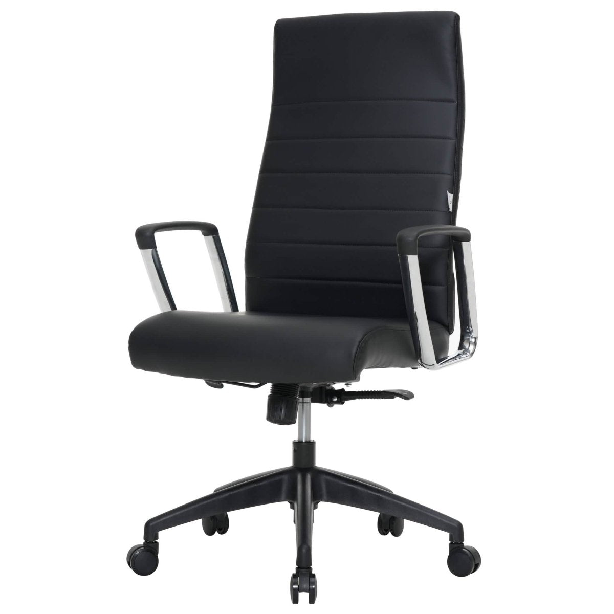 Hilton High-Back Leather Office Chair Adjustable Seat Height in Nylon Black Office Chair Leisuremod