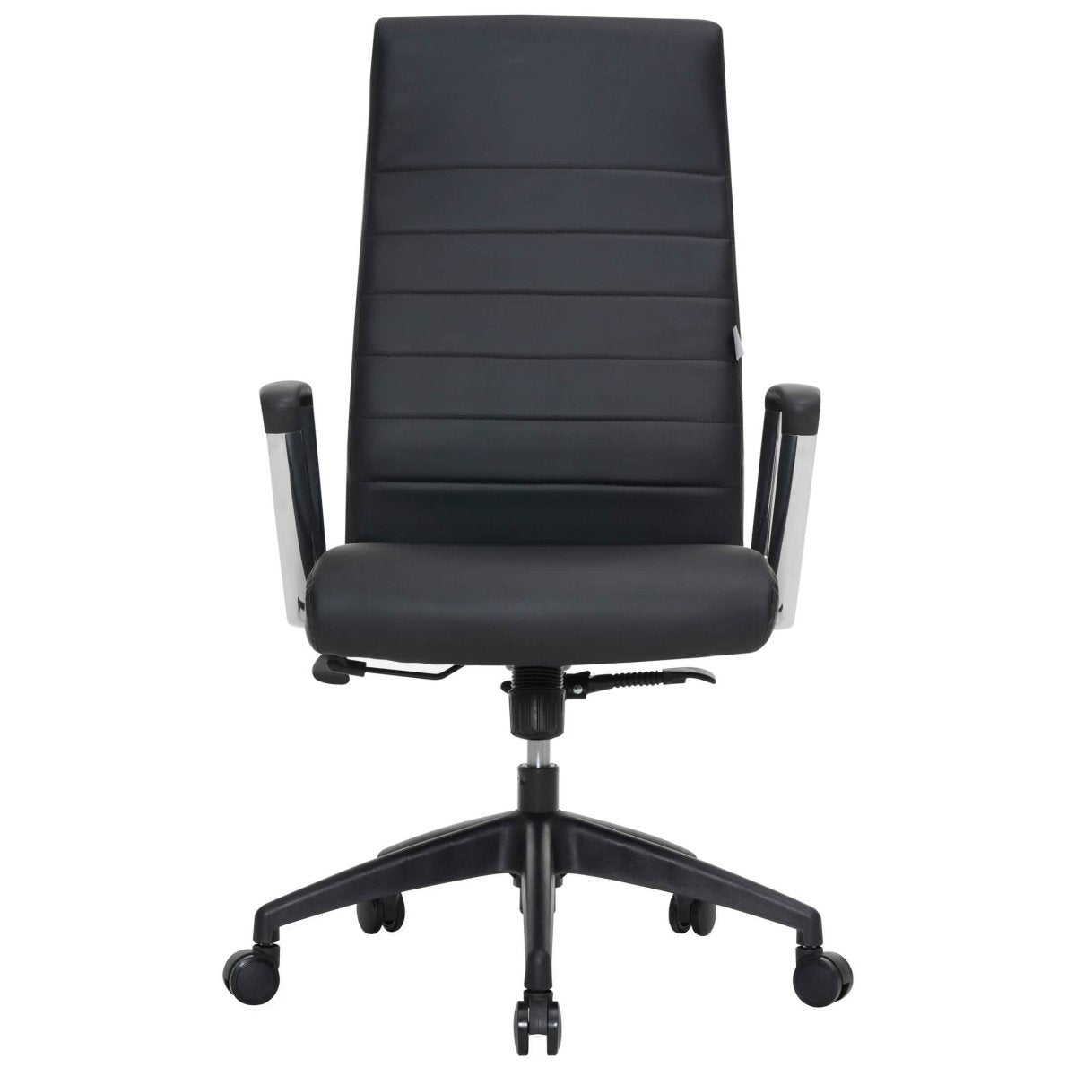 Hilton High-Back Leather Office Chair Adjustable Seat Height in Nylon Black Office Chair Leisuremod