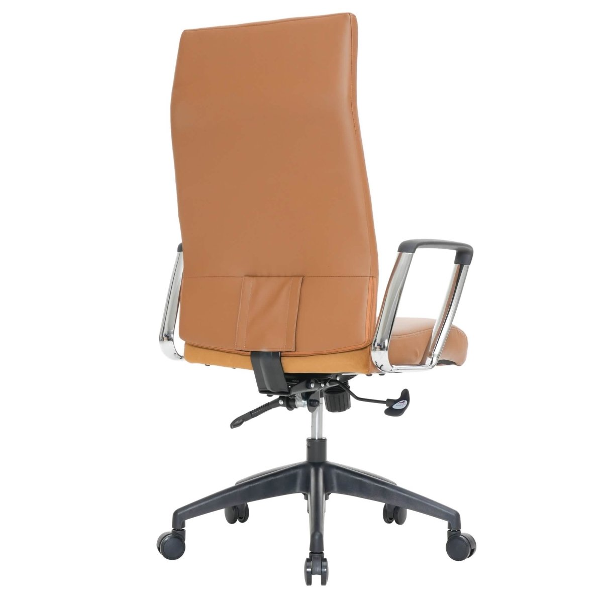 Hilton High-Back Leather Office Chair Adjustable Seat Height in Nylon Light Brown Office Chair Leisuremod