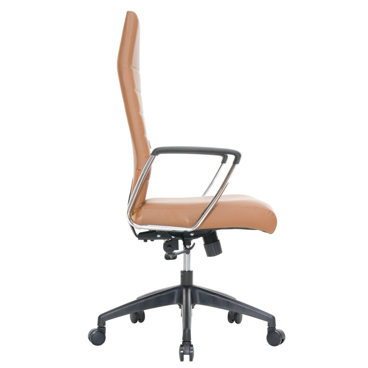 Hilton High-Back Leather Office Chair Adjustable Seat Height in Nylon Light Brown Office Chair Leisuremod