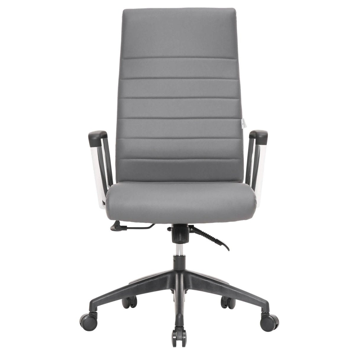 Hilton High-Back Leather Office Chair Adjustable Seat Height in Nylon Grey Office Chair Leisuremod