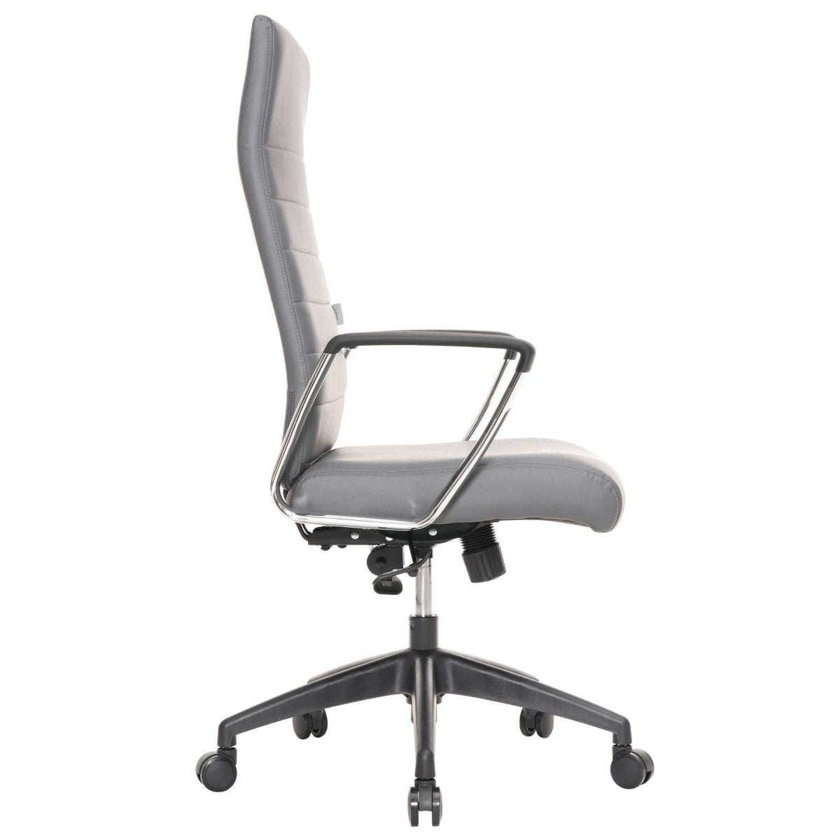 Hilton High-Back Leather Office Chair Adjustable Seat Height in Nylon Grey Office Chair Leisuremod