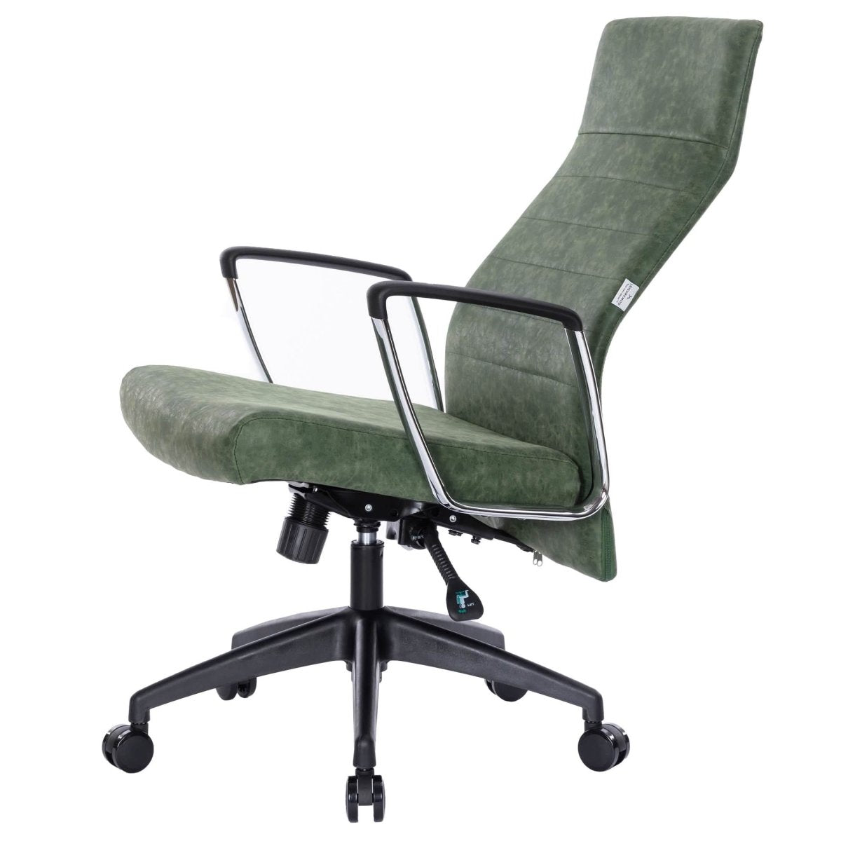 Hilton High-Back Leather Office Chair Adjustable Seat Height in Nylon Green Office Chair Leisuremod