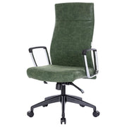 Hilton High-Back Leather Office Chair Adjustable Seat Height in Nylon Green Office Chair Leisuremod