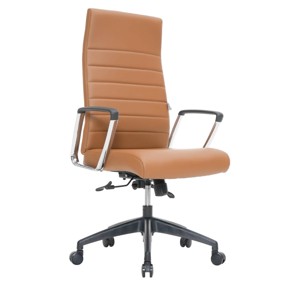 Hilton High-Back Leather Office Chair Adjustable Seat Height in Nylon Light Brown Office Chair Leisuremod