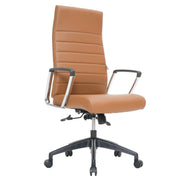 Hilton High-Back Leather Office Chair Adjustable Seat Height in Nylon Light Brown Office Chair Leisuremod
