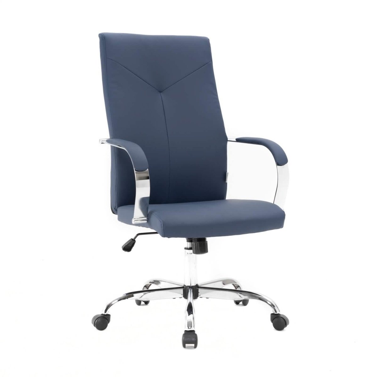 Sonora High-Back Leather Office Chair in Chrome Steel Base Navy Blue Office Chair Leisuremod