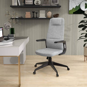 Nexa High-Back Conference Office Chair in Leather/Polyester Adjustable Height Swivel and Tilt Grey Polyester Office Chair Leisuremod