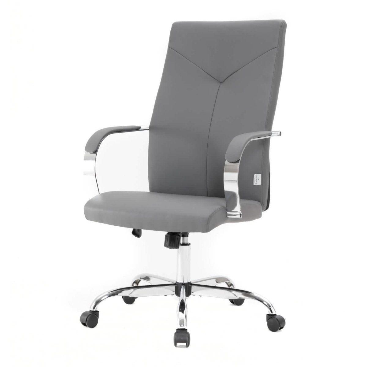Sonora High-Back Leather Office Chair in Chrome Steel Base Grey Office Chair Leisuremod