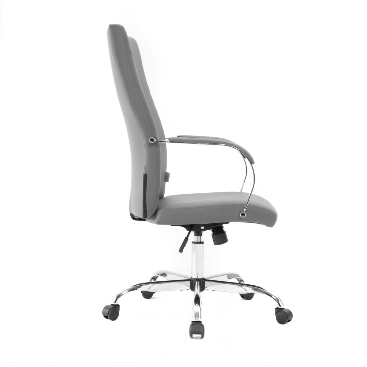 Sonora High-Back Leather Office Chair in Chrome Steel Base Grey Office Chair Leisuremod