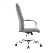 Sonora High-Back Leather Office Chair in Chrome Steel Base Grey Office Chair Leisuremod