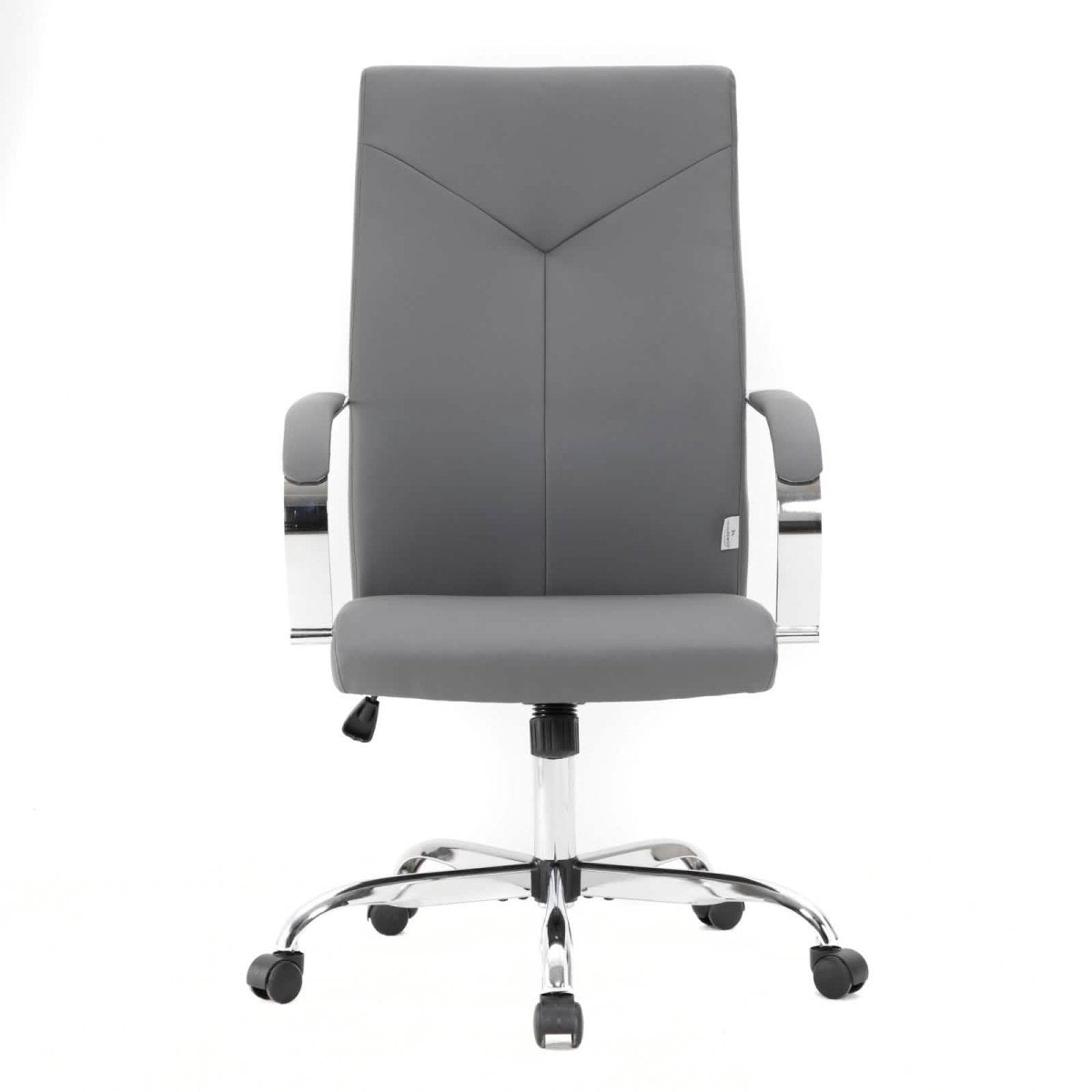 Sonora High-Back Leather Office Chair in Chrome Steel Base Grey Office Chair Leisuremod