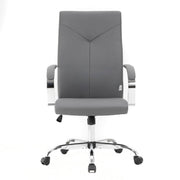 Sonora High-Back Leather Office Chair in Chrome Steel Base Grey Office Chair Leisuremod