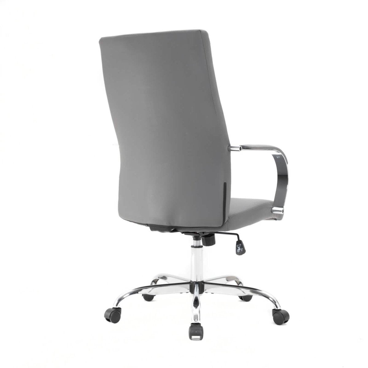Sonora High-Back Leather Office Chair in Chrome Steel Base Grey Office Chair Leisuremod