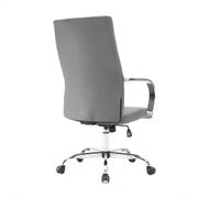 Sonora High-Back Leather Office Chair in Chrome Steel Base Grey Office Chair Leisuremod