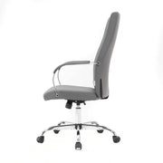 Sonora High-Back Leather Office Chair in Chrome Steel Base Grey Office Chair Leisuremod