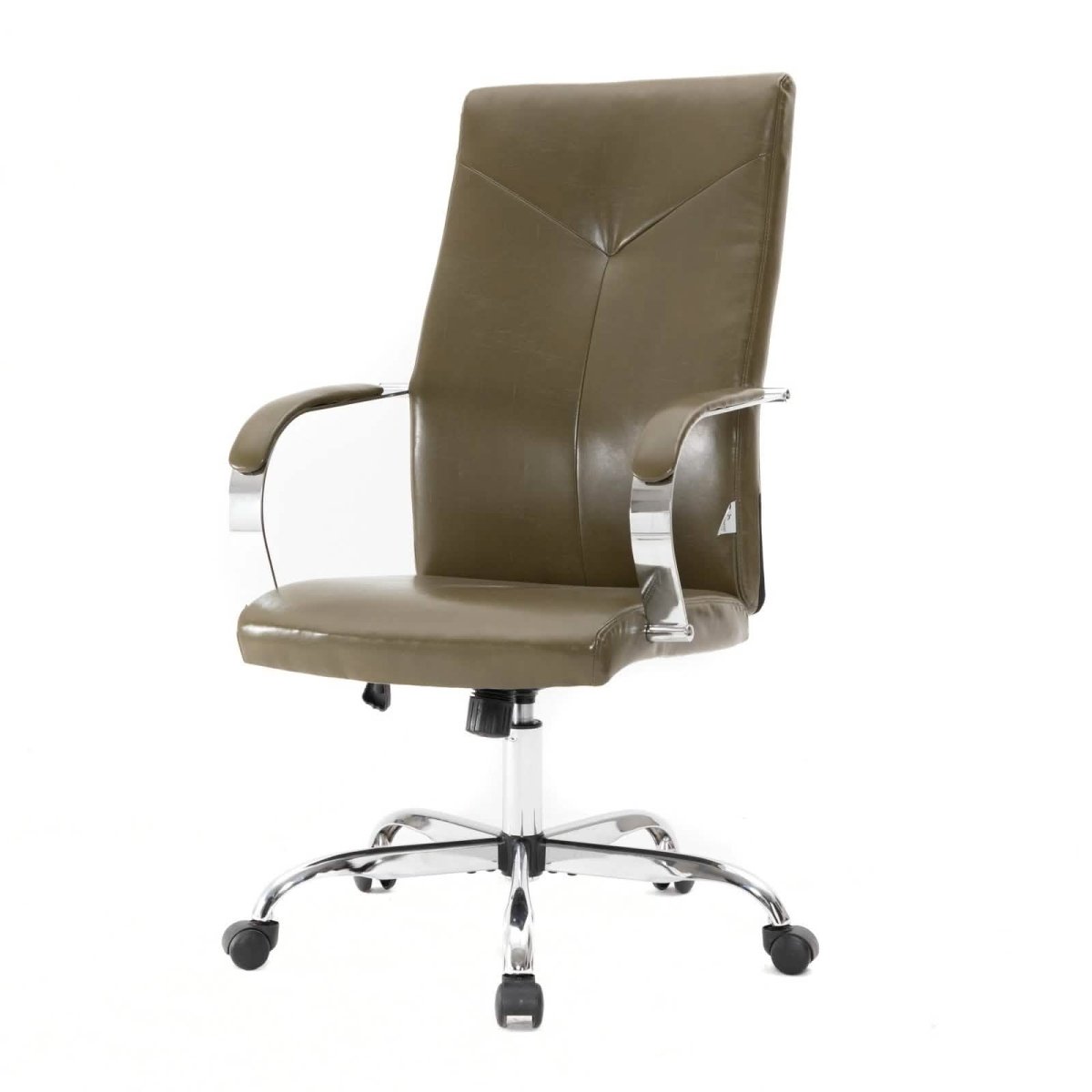 Sonora High-Back Leather Office Chair in Chrome Steel Base Olive Green Office Chair Leisuremod
