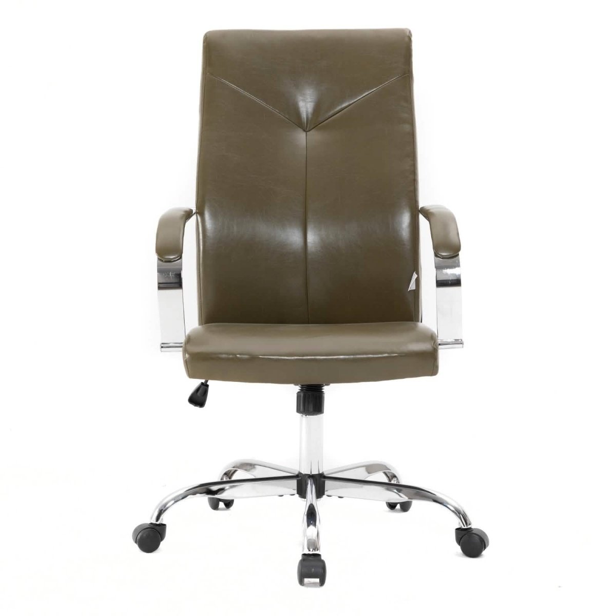 Sonora High-Back Leather Office Chair in Chrome Steel Base Olive Green Office Chair Leisuremod