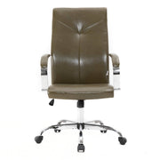 Sonora High-Back Leather Office Chair in Chrome Steel Base Olive Green Office Chair Leisuremod