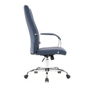 Sonora High-Back Leather Office Chair in Chrome Steel Base Navy Blue Office Chair Leisuremod