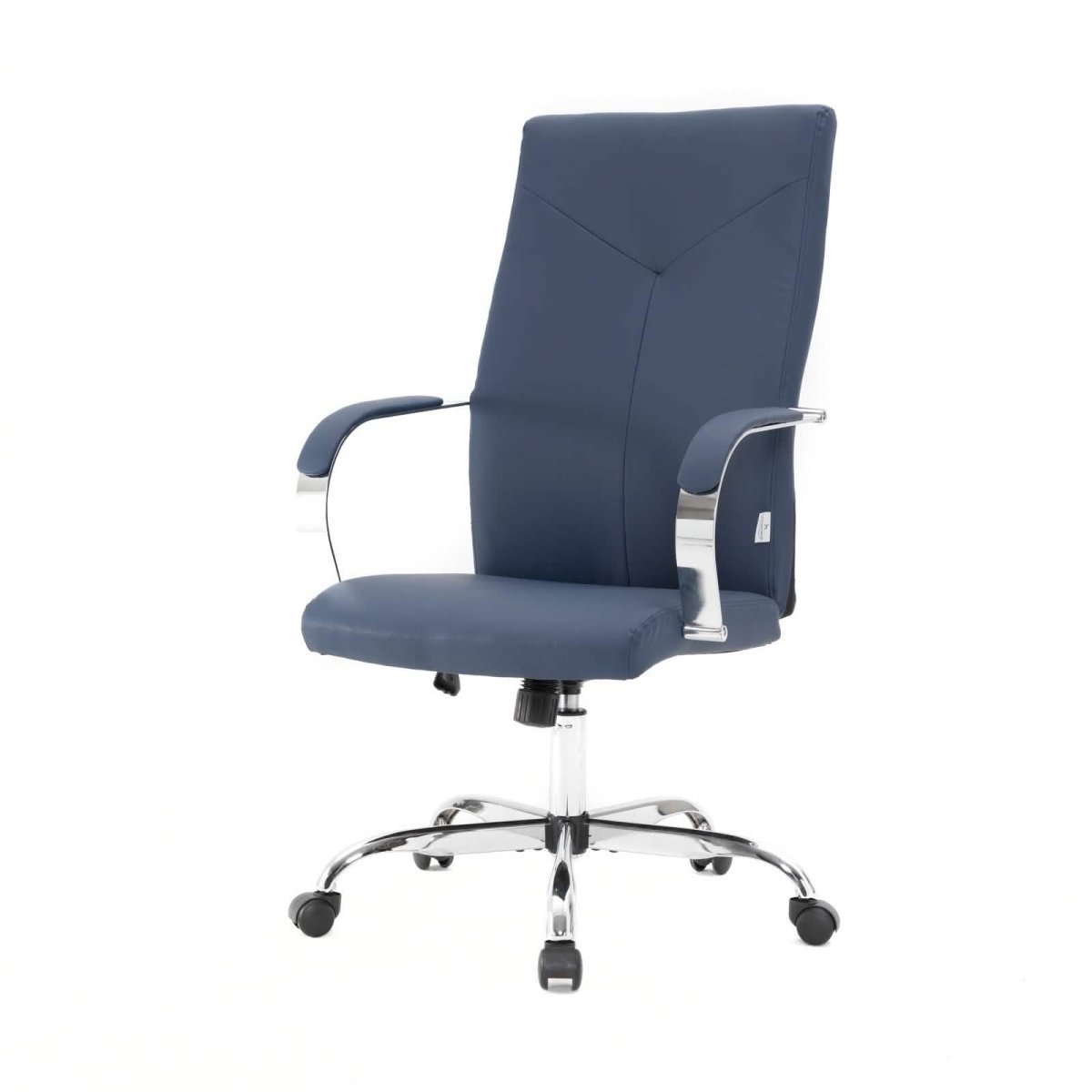 Sonora High-Back Leather Office Chair in Chrome Steel Base Navy Blue Office Chair Leisuremod