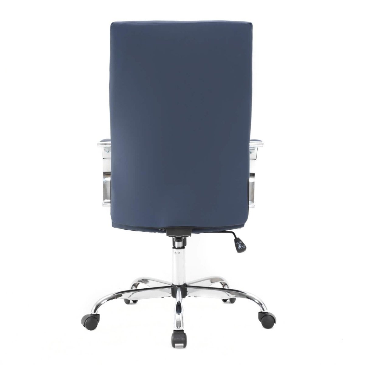 Sonora High-Back Leather Office Chair in Chrome Steel Base Navy Blue Office Chair Leisuremod