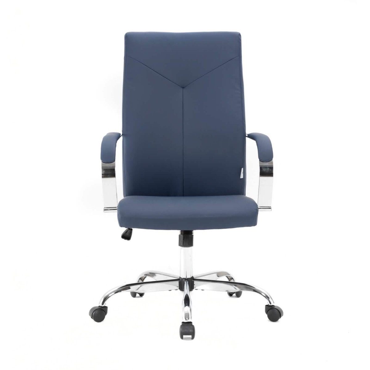 Sonora High-Back Leather Office Chair in Chrome Steel Base Navy Blue Office Chair Leisuremod